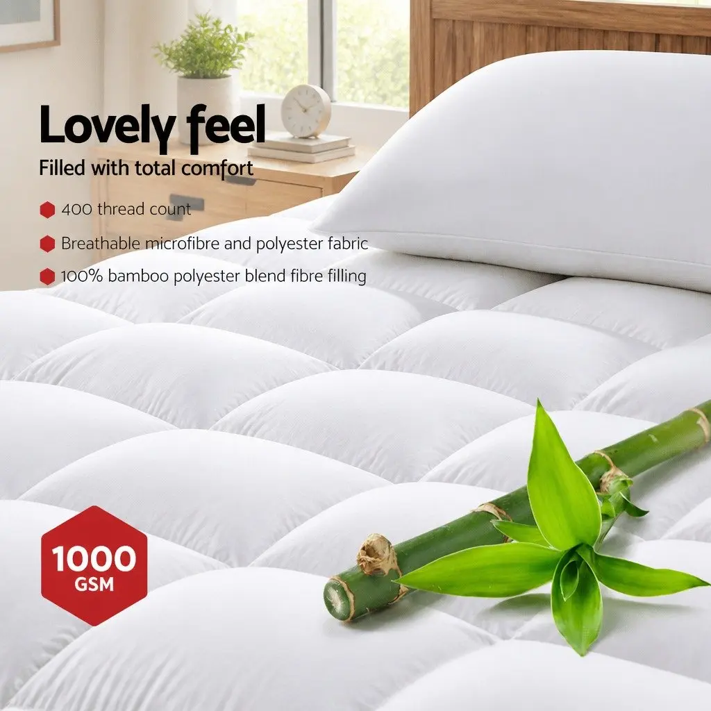 Queen Mattress Topper for Bed 5cm Bamboo Pillowtop Pad Pressure Relief Breathable