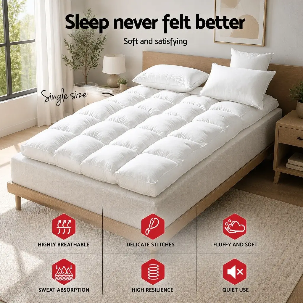 Single Mattress Topper for Bed 5cm Thick Bamboo Microfibre Pillowtop 45cm Deep Pocket