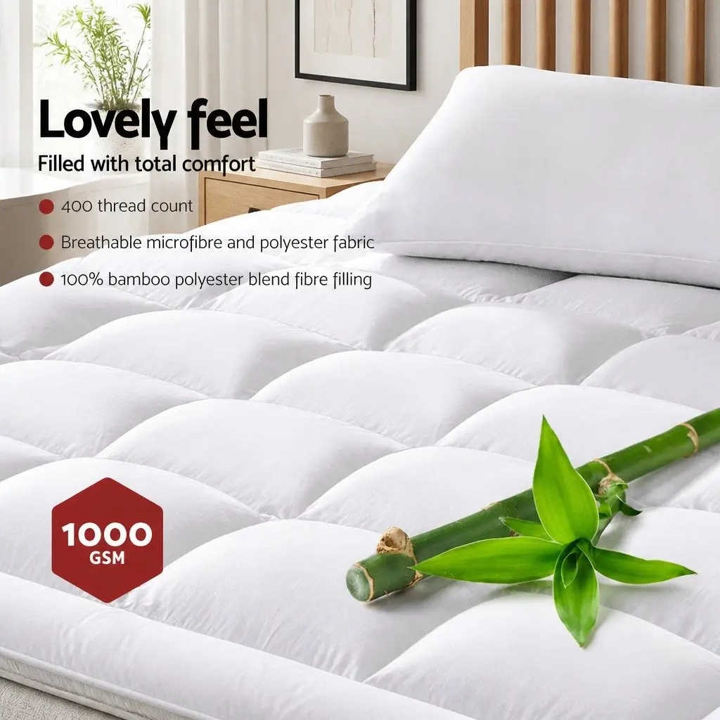 Single Mattress Topper for Bed 5cm Thick Bamboo Microfibre Pillowtop 45cm Deep Pocket
