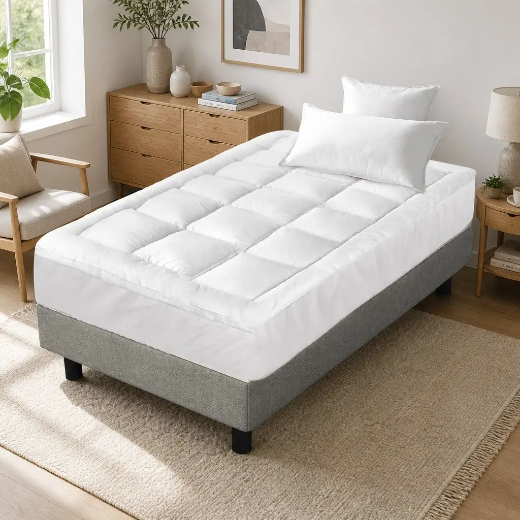Single Mattress Topper for Bed 5cm Thick Bamboo Microfibre Pillowtop 45cm Deep Pocket