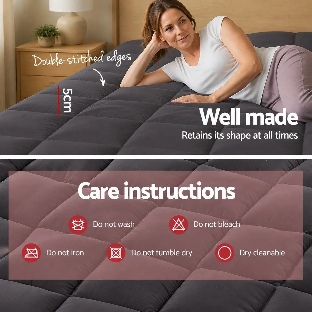 Mattress Topper Double Bed Cooling Pad 5cm Thick Grey