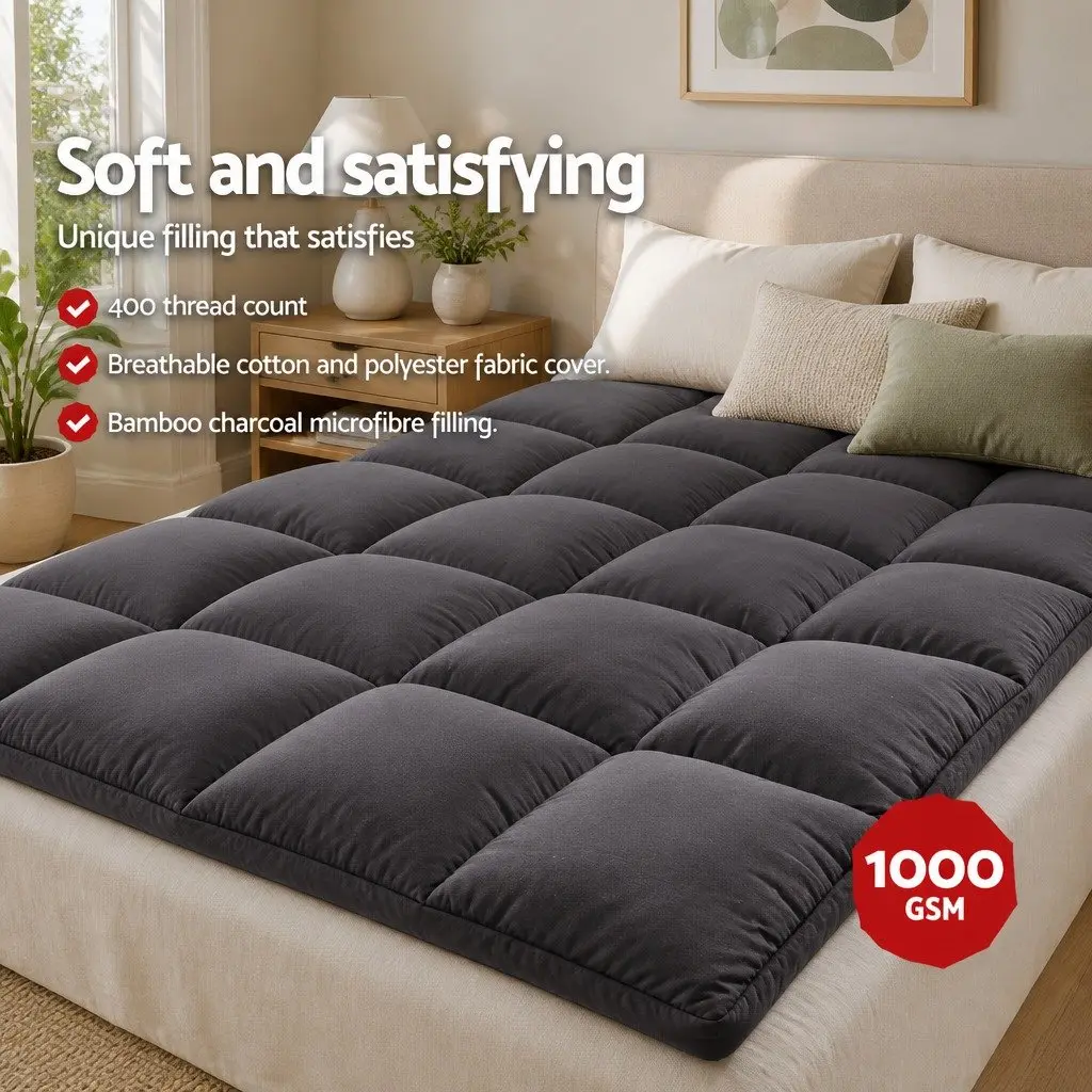 Mattress Topper Double Bed Cooling Pad 5cm Thick Grey
