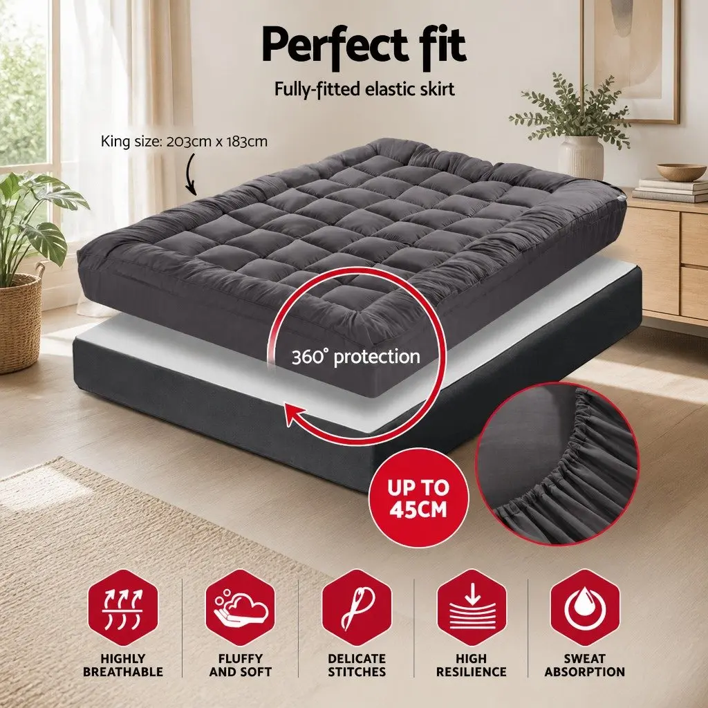 Mattress Topper King Size Pillowtop 5cm Thick Grey