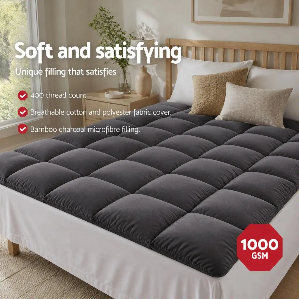 Mattress Topper King Size Pillowtop 5cm Thick Grey