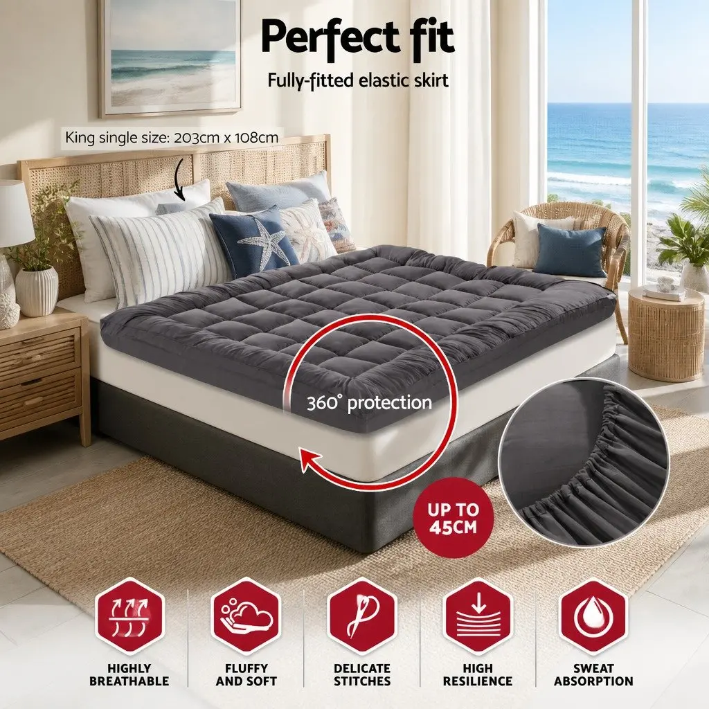 King Single Mattress Topper 5cm Thick Pillowtop Pad for Bedroom Grey