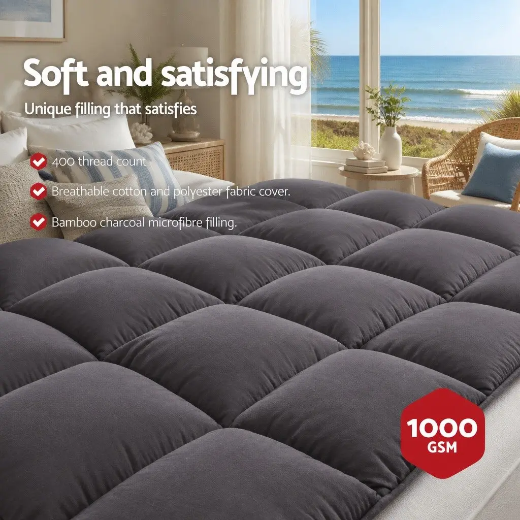 King Single Mattress Topper 5cm Thick Pillowtop Pad for Bedroom Grey