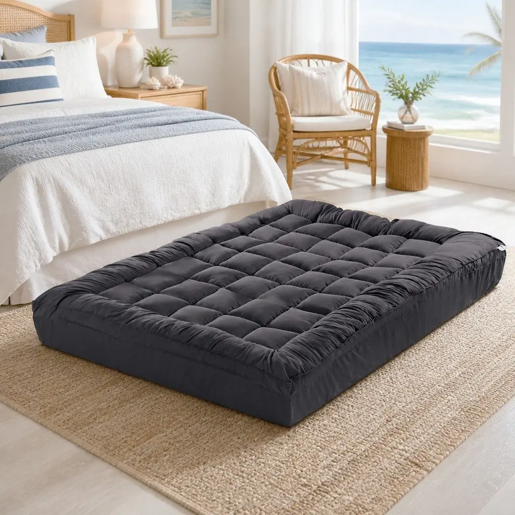 King Single Mattress Topper 5cm Thick Pillowtop Pad for Bedroom Grey