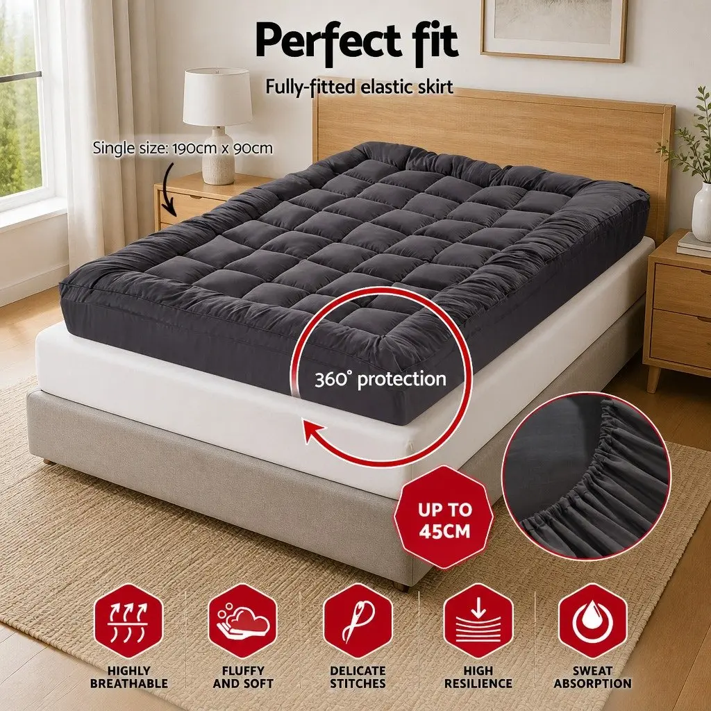 Mattress Topper Single Bedroom 190x90cm 5cm Thick Pillowtop Grey
