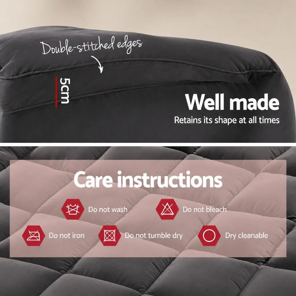 Mattress Topper Single Bedroom 190x90cm 5cm Thick Pillowtop Grey