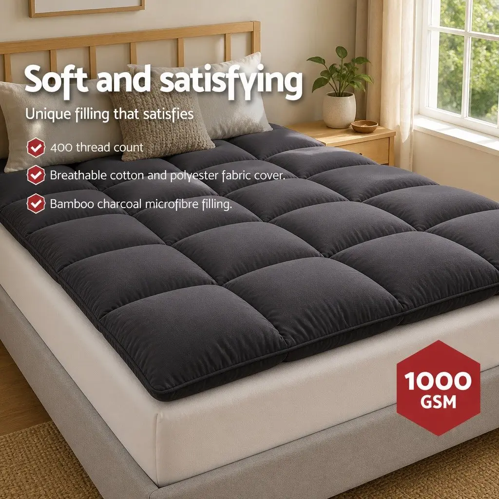 Mattress Topper Single Bedroom 190x90cm 5cm Thick Pillowtop Grey