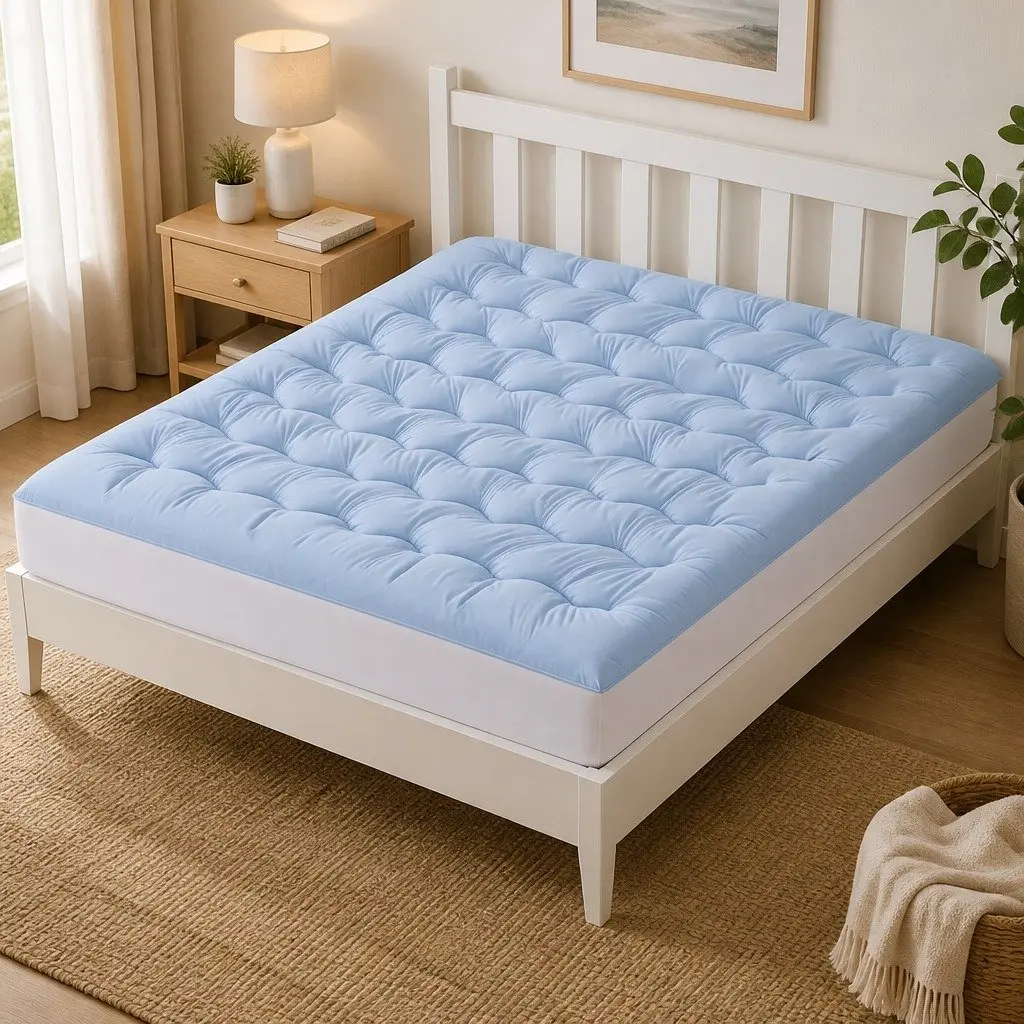 King Mattress Topper 5cm Pillowtop Reversible Cooling Coral Fleece Pad Back