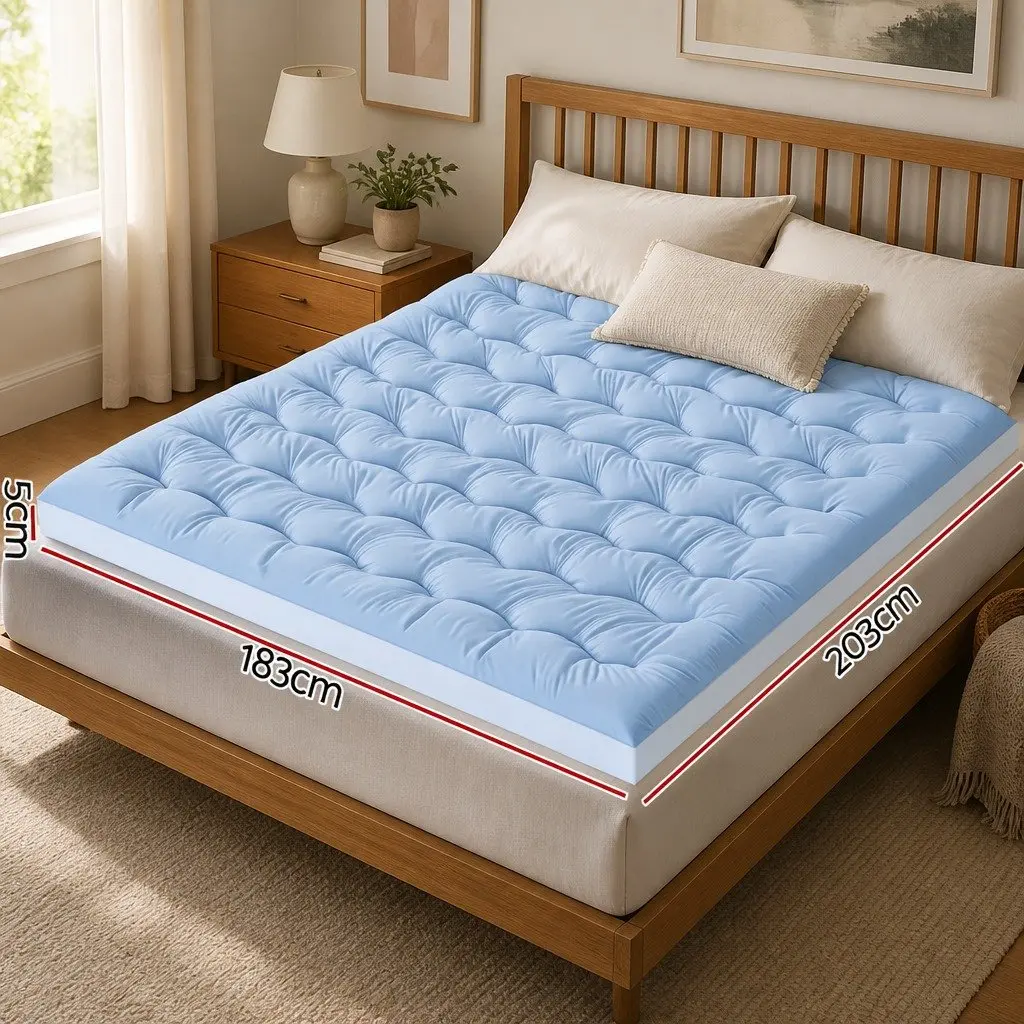 King Mattress Topper 5cm Pillowtop Reversible Cooling Coral Fleece Pad Back