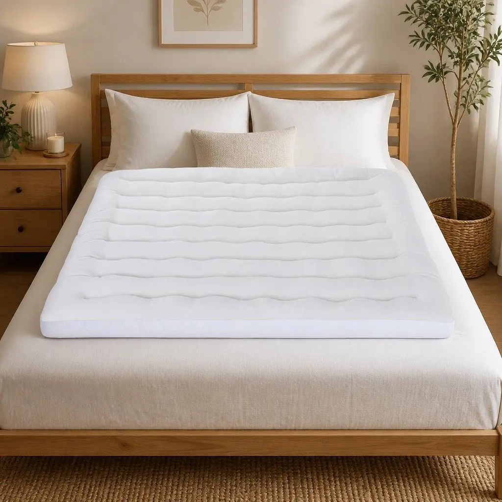 King Mattress Topper 5cm Pillowtop Reversible Cooling Coral Fleece Pad Back