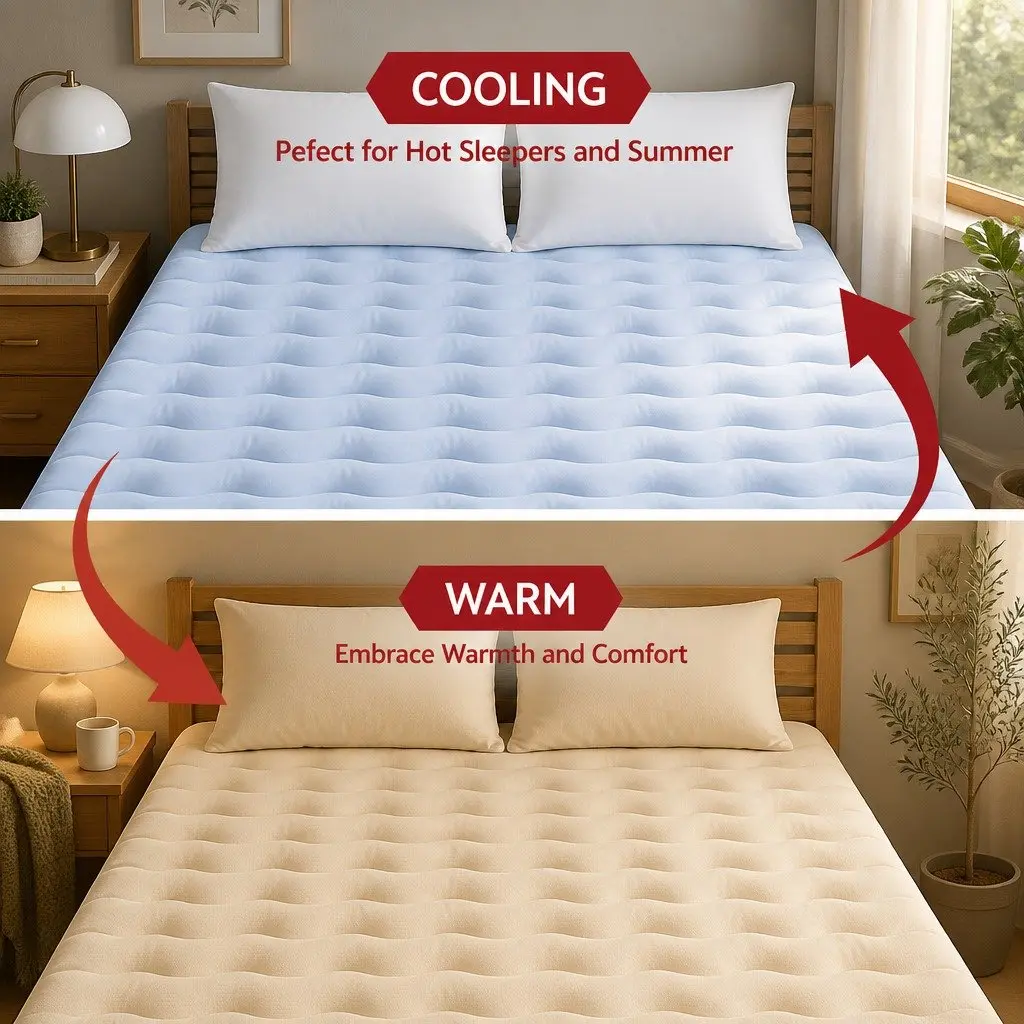 King Mattress Topper 5cm Pillowtop Reversible Cooling Coral Fleece Pad Back