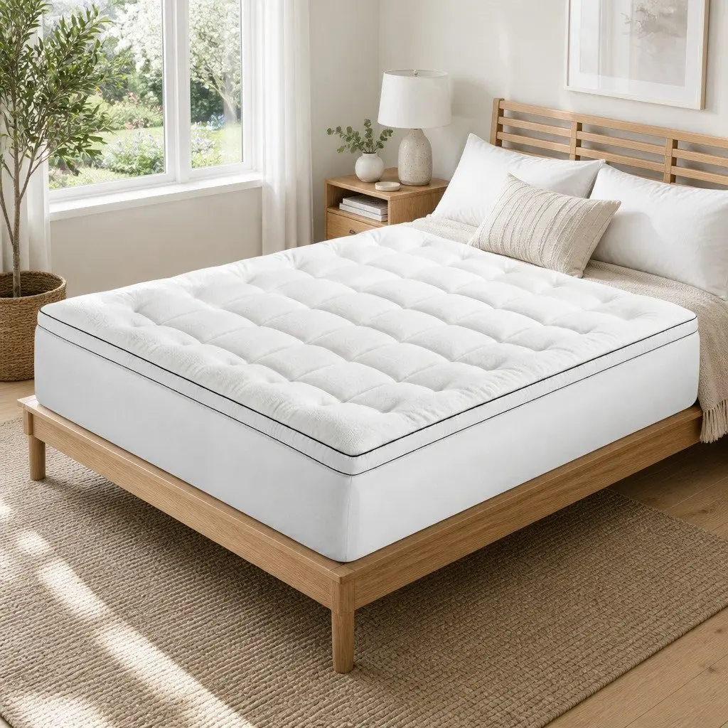 King Mattress Topper for Bedroom 5cm Thick Pillowtop Coral Fleece Cover