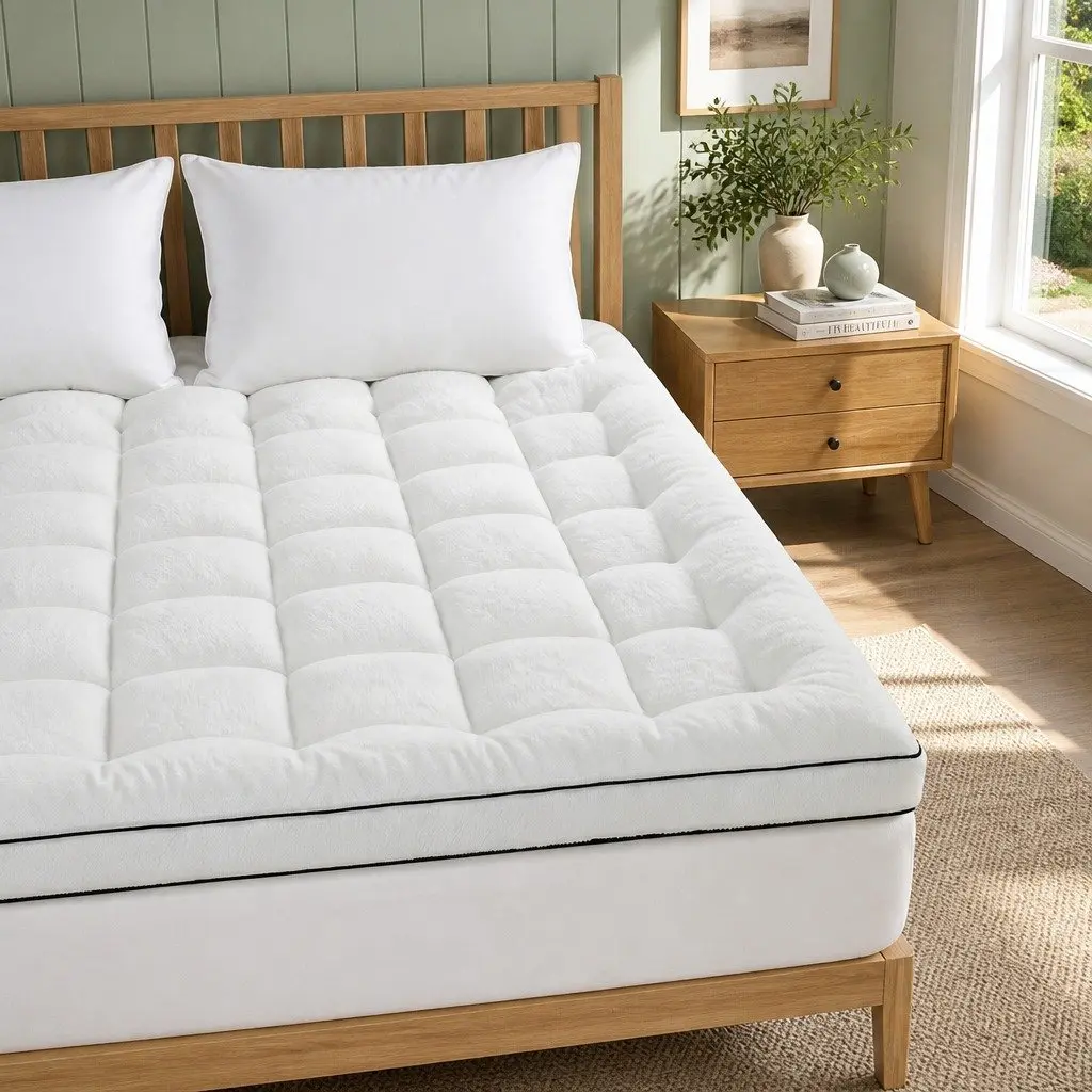 King Mattress Topper for Bedroom 5cm Thick Pillowtop Coral Fleece Cover