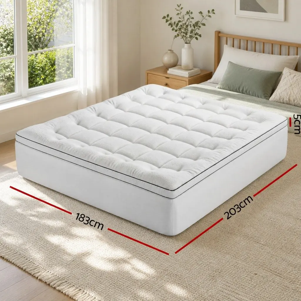 King Mattress Topper for Bedroom 5cm Thick Pillowtop Coral Fleece Cover