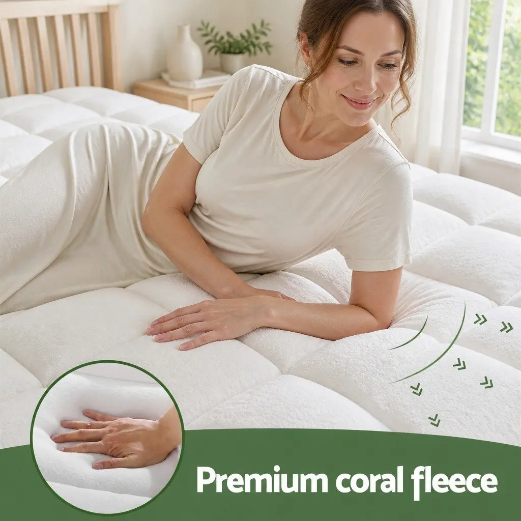 King Mattress Topper for Bedroom 5cm Thick Pillowtop Coral Fleece Cover