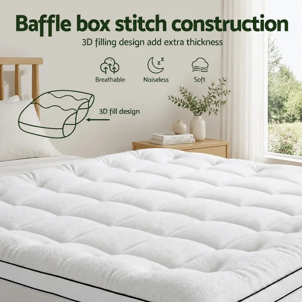 King Mattress Topper for Bedroom 5cm Thick Pillowtop Coral Fleece Cover