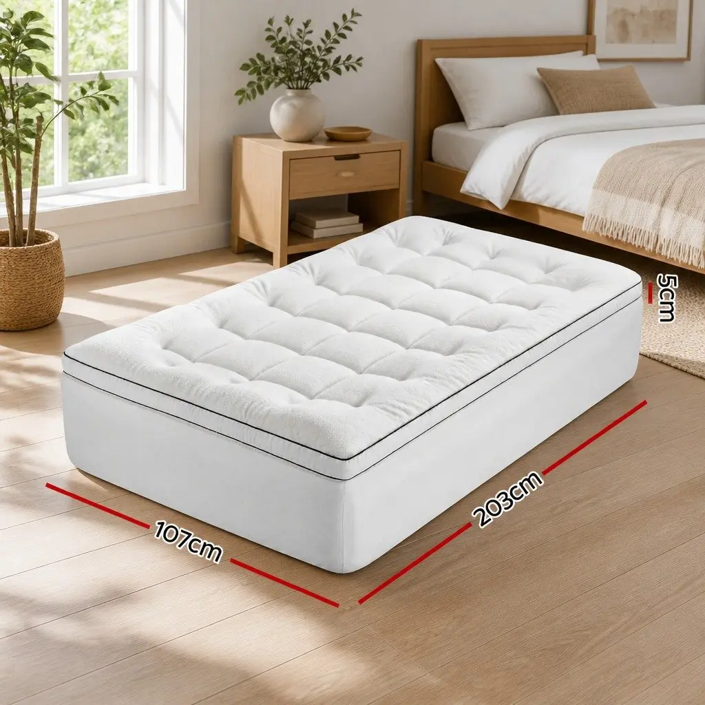 Mattress Topper King Single 5cm Coral Fleece Pillowtop Fitted Elastic Warm