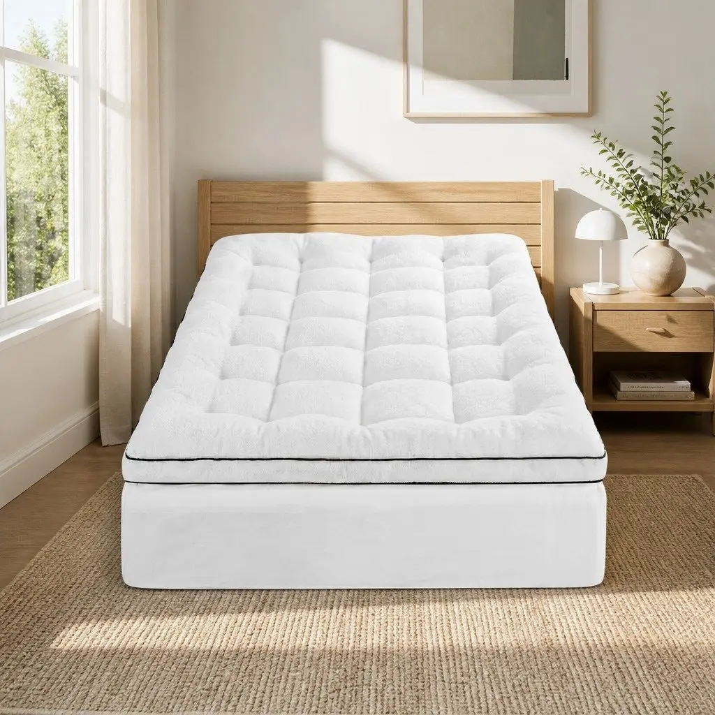 Mattress Topper King Single 5cm Coral Fleece Pillowtop Fitted Elastic Warm