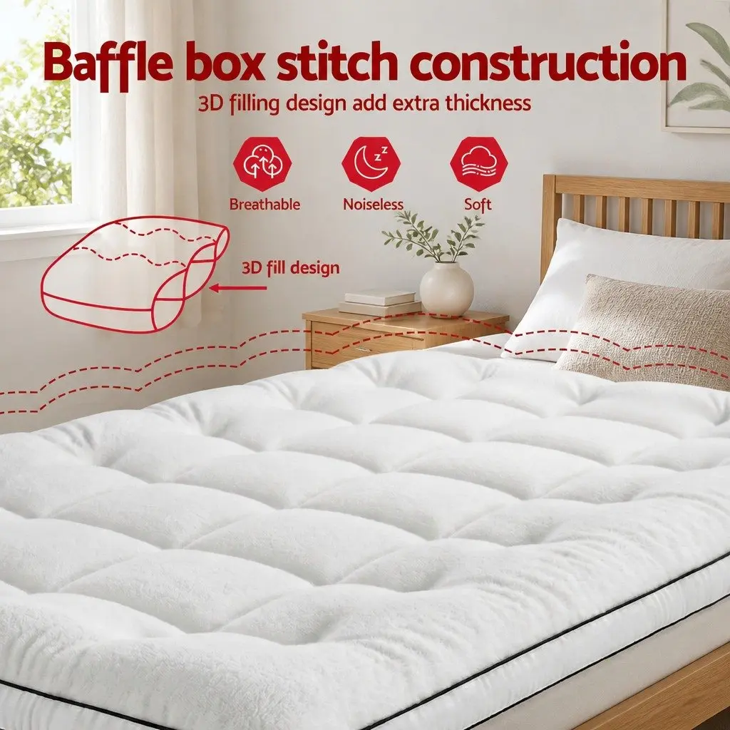 Mattress Topper King Single 5cm Coral Fleece Pillowtop Fitted Elastic Warm
