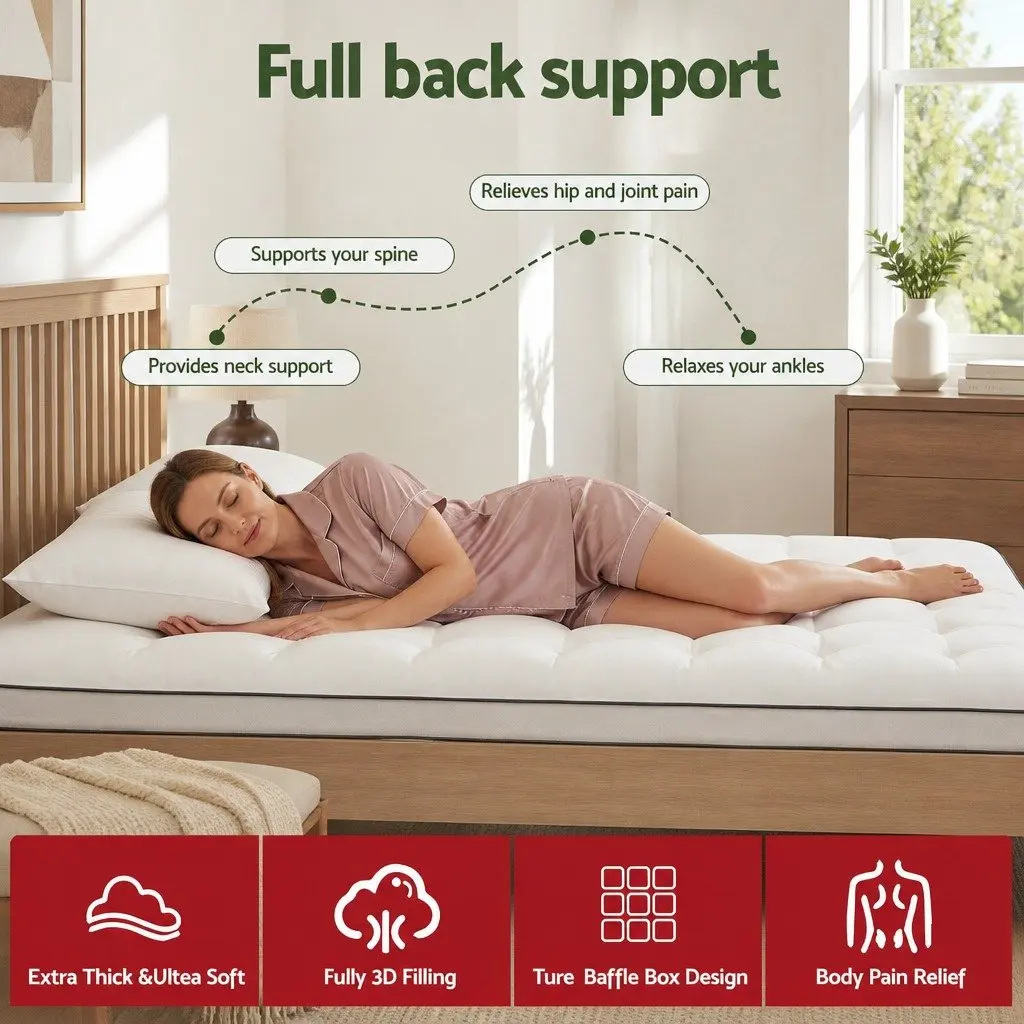 Queen Mattress Topper for Bedroom 5cm Pillowtop Coral Fleece Fitted Baffle Box Stitch