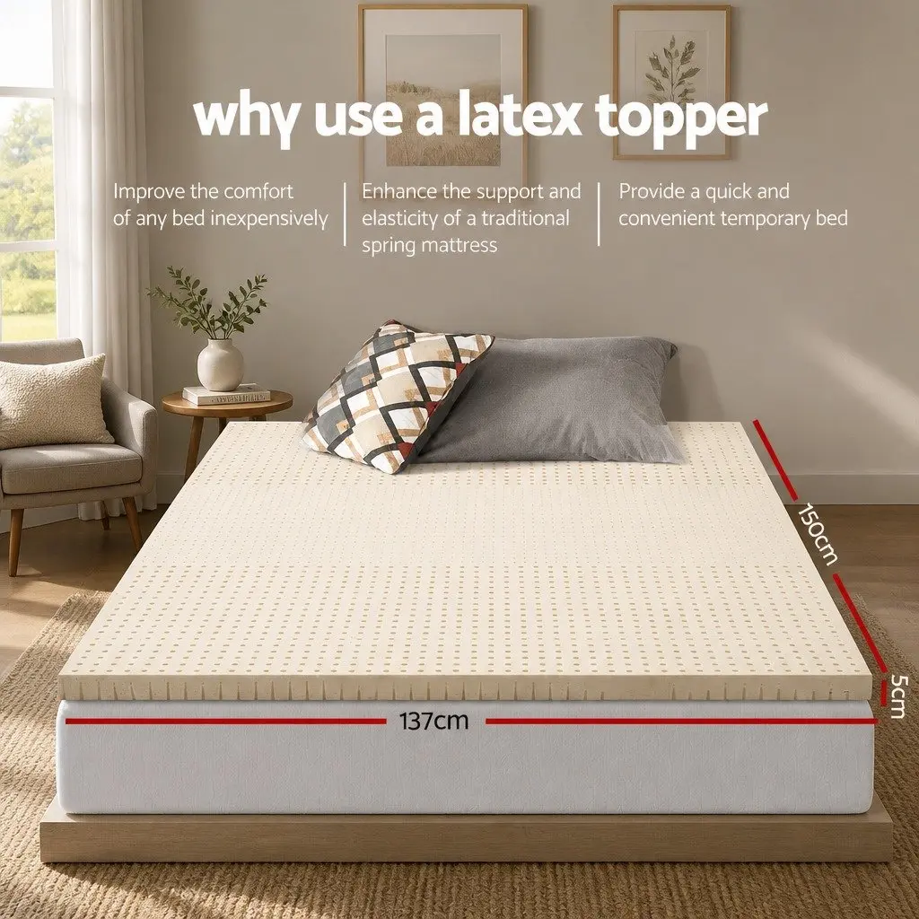 Latex Mattress Topper 5cm Thick Double Bed Pad 7 Zone Cooling Foldable Mat