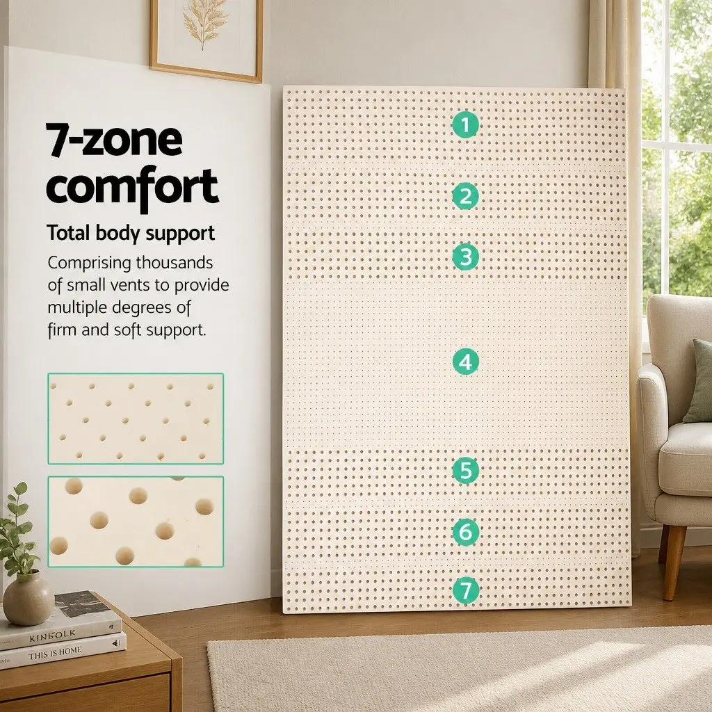 Latex Mattress Topper 5cm Thick Double Bed Pad 7 Zone Cooling Foldable Mat