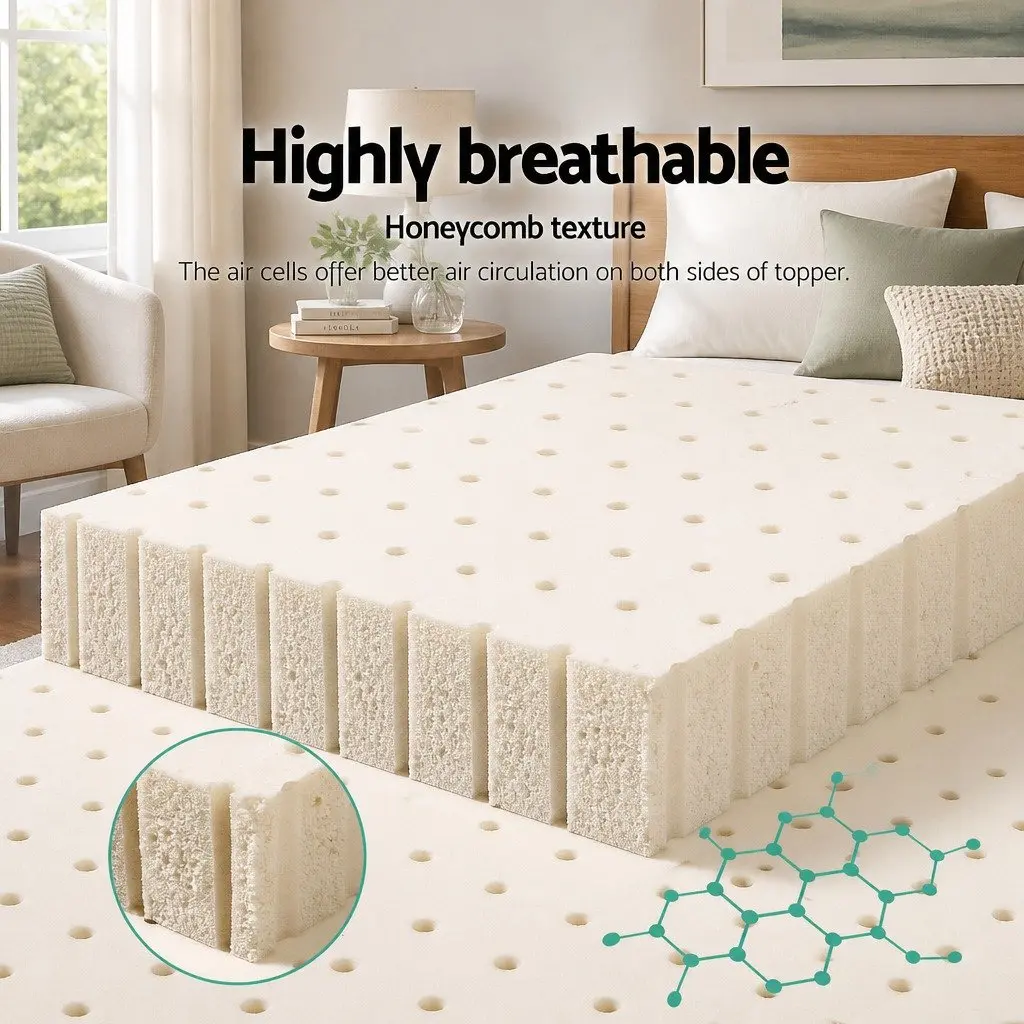 Latex Mattress Topper 5cm Thick Double Bed Pad 7 Zone Cooling Foldable Mat