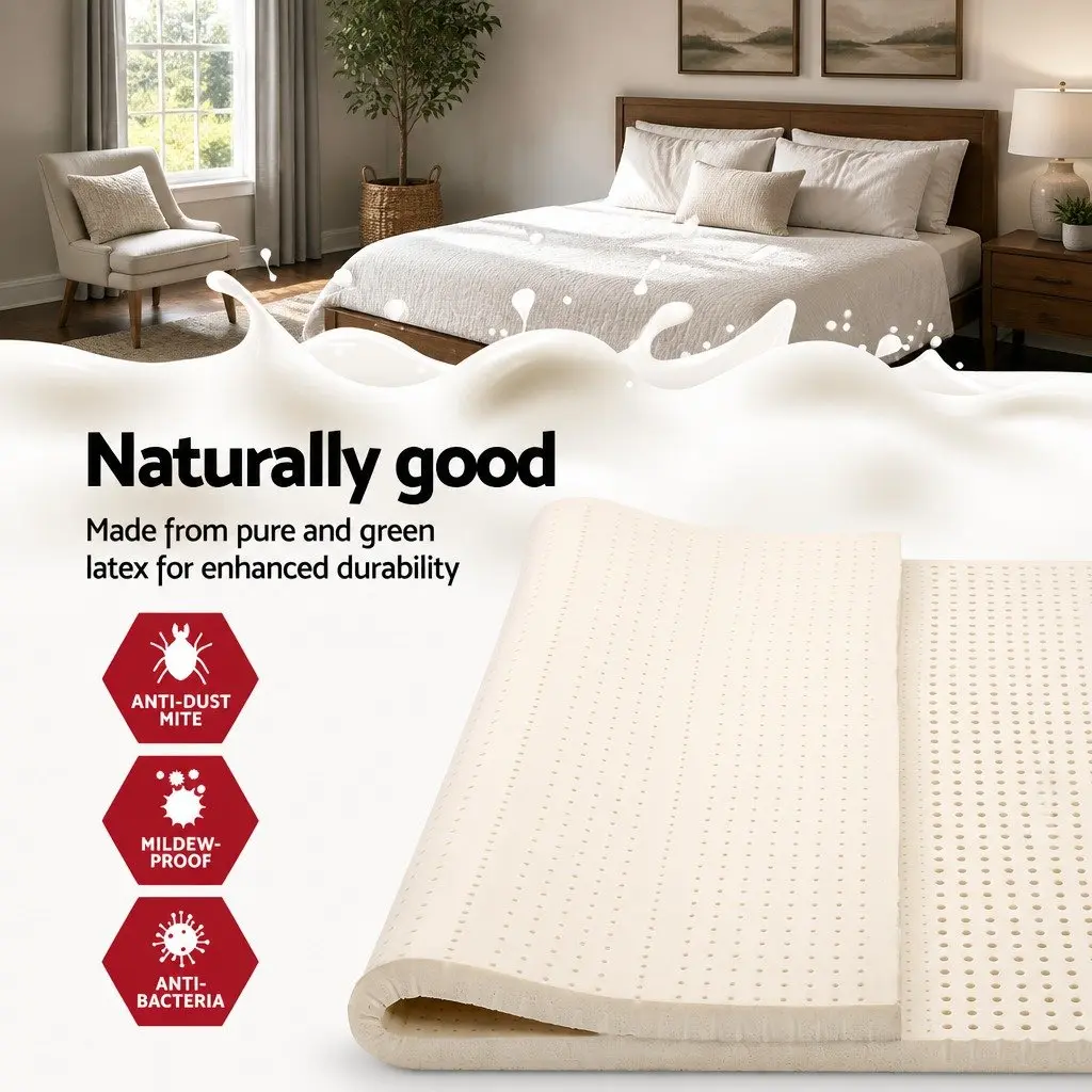 Latex Mattress Topper 5cm Thick Double Bed Pad 7 Zone Cooling Foldable Mat