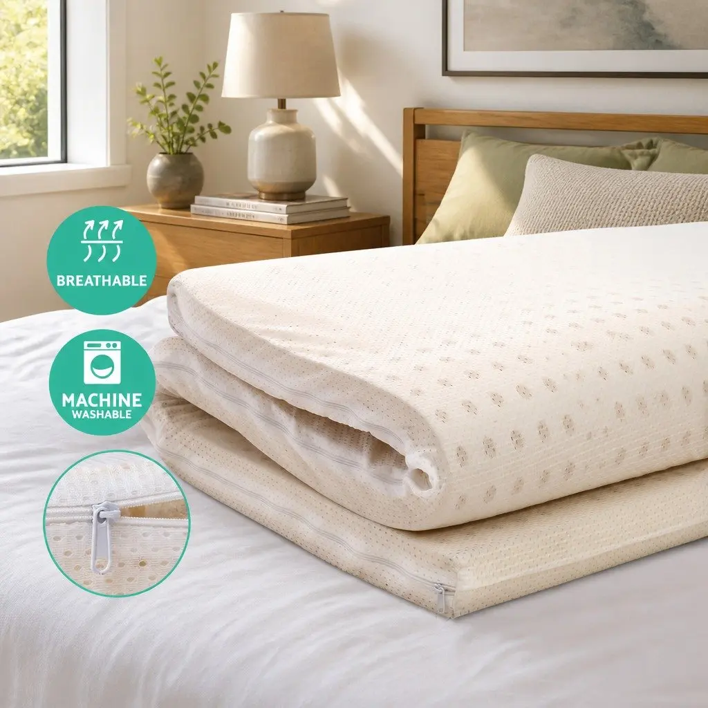 Latex Mattress Topper 5cm Thick Double Bed Pad 7 Zone Cooling Foldable Mat