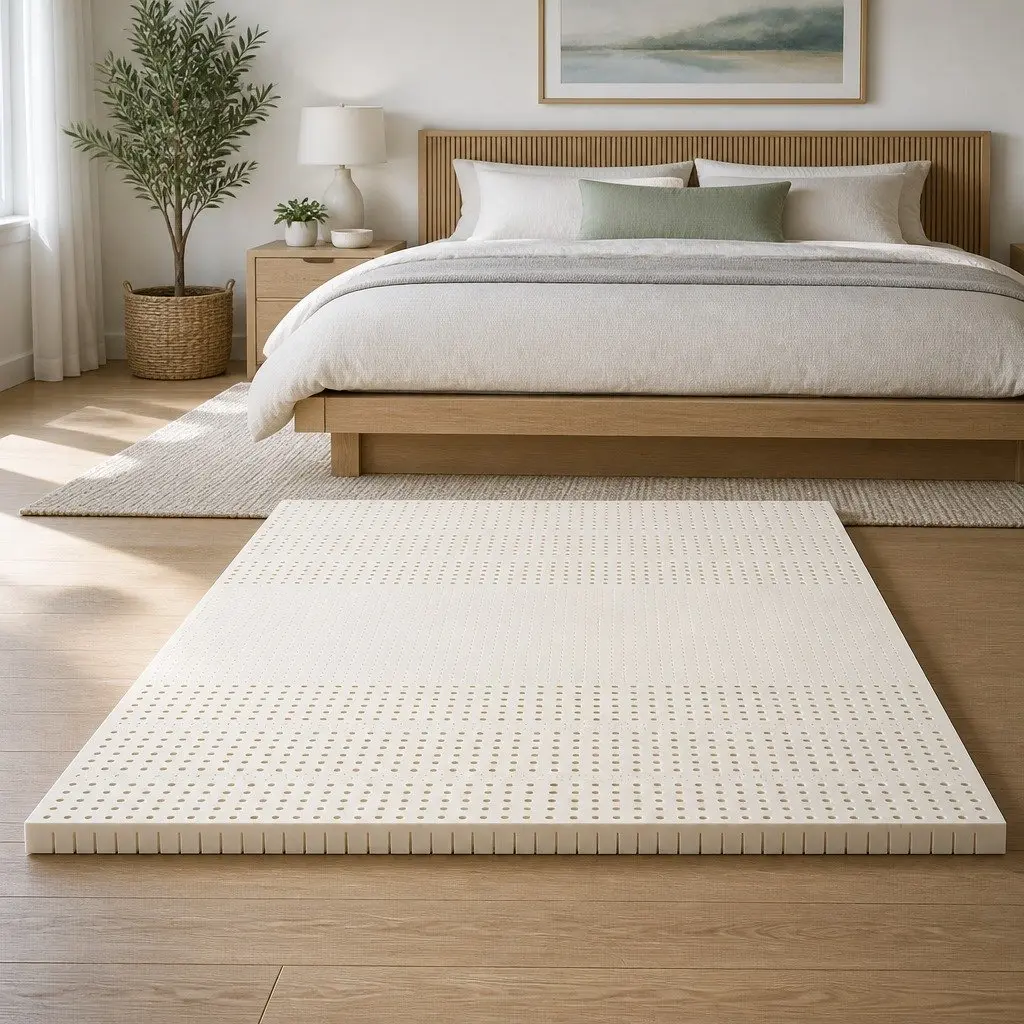 Latex Mattress Topper 5cm King Size 7 Zone Cooling Pad Foldable Washable Cover
