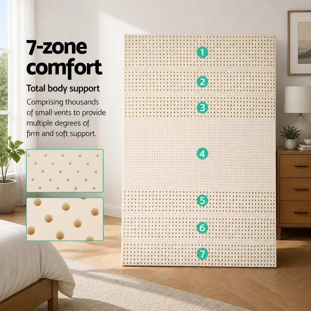 Latex Mattress Topper Queen 7.5cm 7-Zone Pressure Relief Cooling Breathable Bed