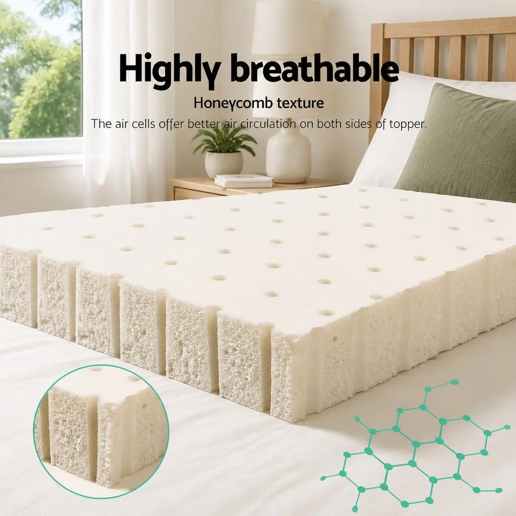 Latex Mattress Topper Queen 7.5cm 7-Zone Pressure Relief Cooling Breathable Bed