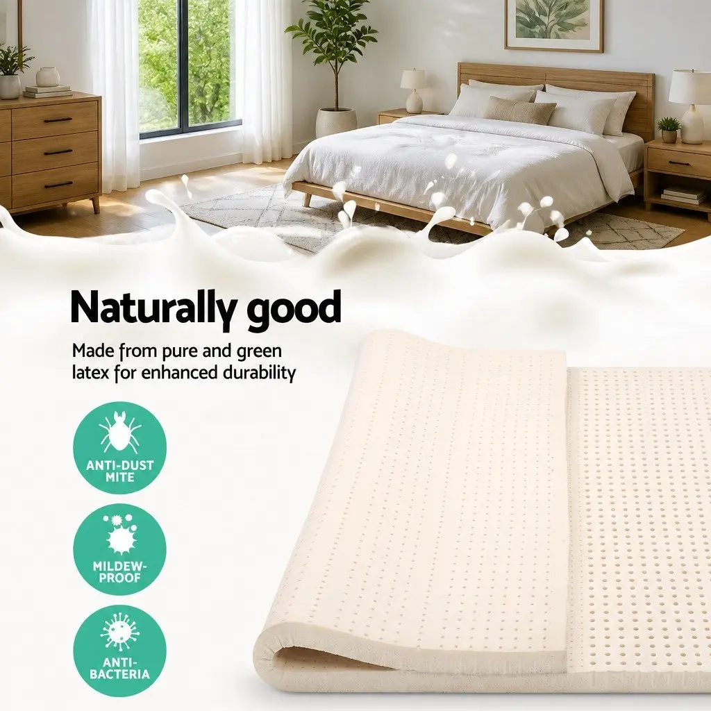Latex Mattress Topper Queen 7.5cm 7-Zone Pressure Relief Cooling Breathable Bed