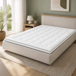 Queen Mattress Topper 5cm Pillowtop Microfibre Pad Breathable Machine Washable