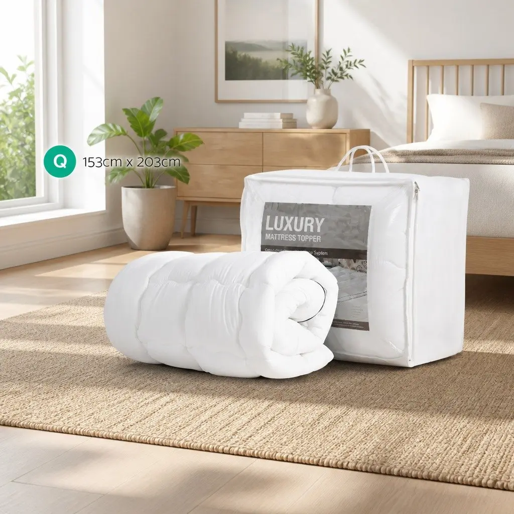 Queen Mattress Topper 5cm Pillowtop Microfibre Pad Breathable Machine Washable