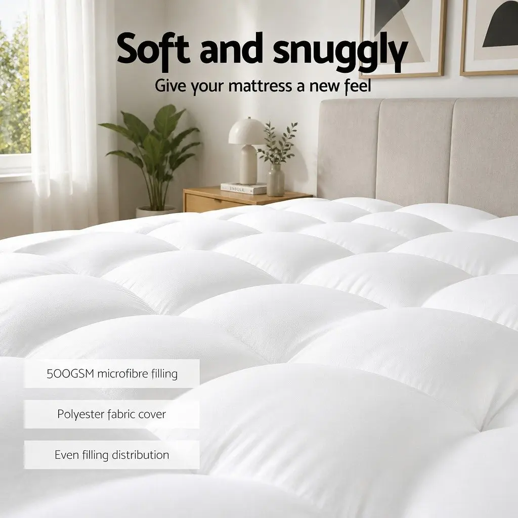 Queen Mattress Topper 5cm Pillowtop Microfibre Pad Breathable Machine Washable