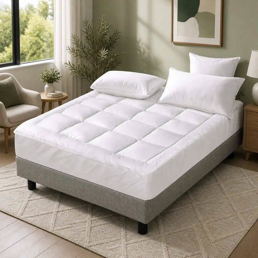 Pillowtop Mattress Topper Double Bed 5cm Thick Microfibre Filling Fitted