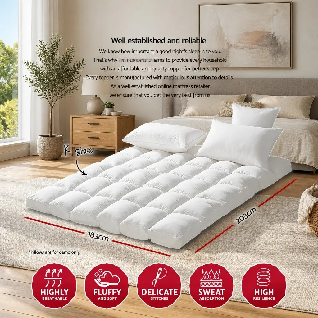 King Pillowtop Mattress Topper 5cm Thick Microfibre Filling 45cm Deep Pocket