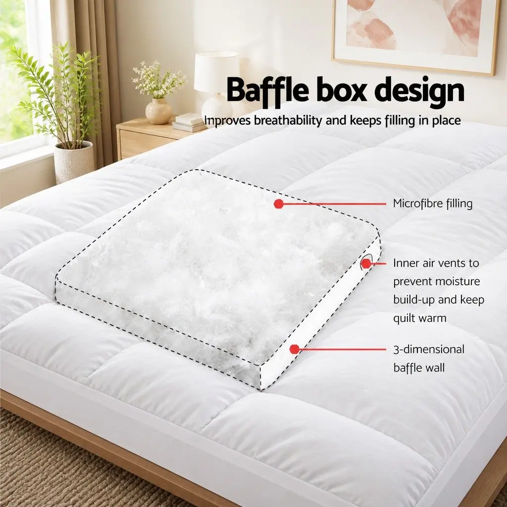 King Pillowtop Mattress Topper 5cm Thick Microfibre Filling 45cm Deep Pocket
