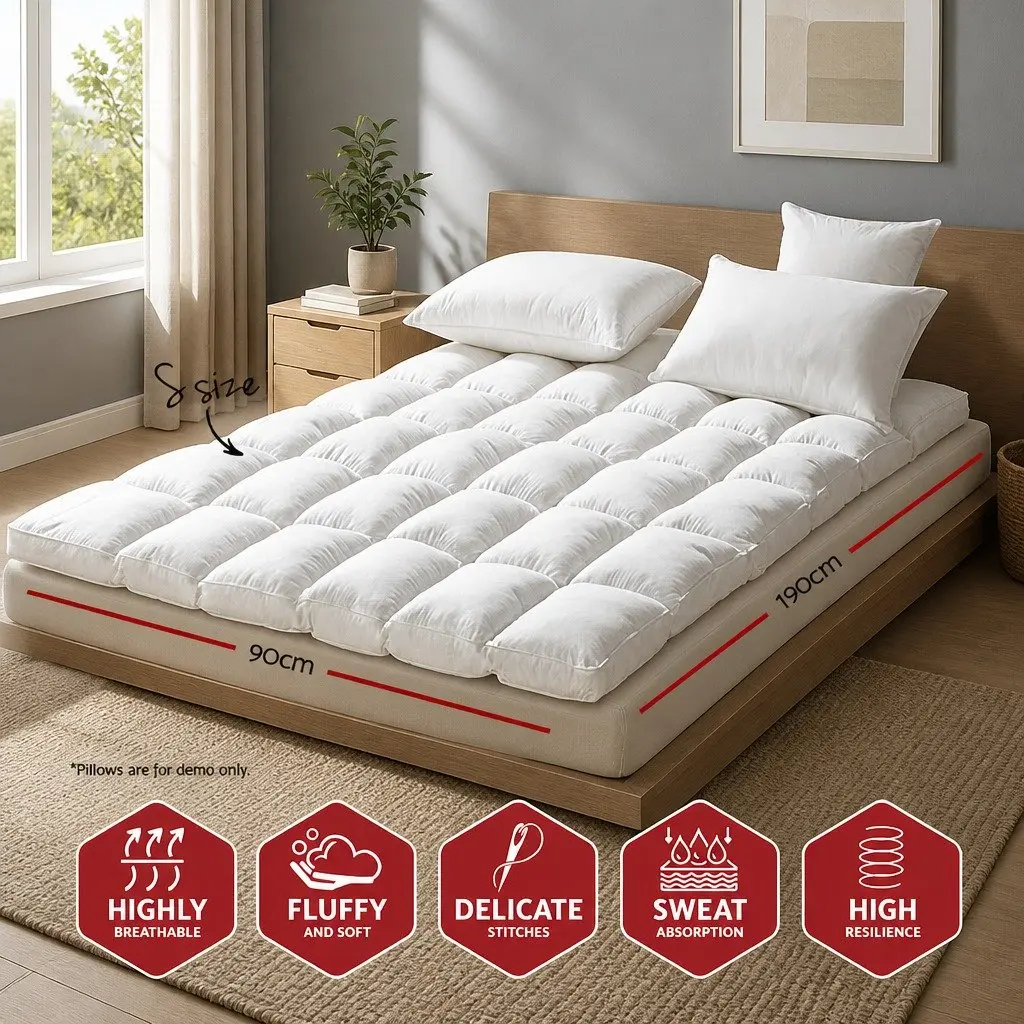 Pillowtop Mattress Topper Single Bed 5cm Thick Pad Microfibre Filling Elastic