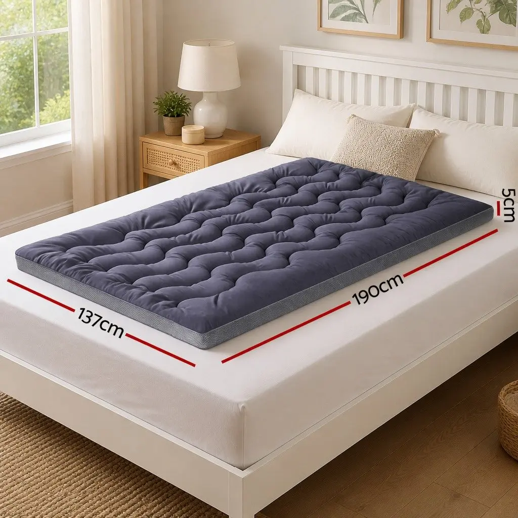 5cm Pillowtop Mattress Topper Bamboo Polyester Microfibre Pad Double Bed