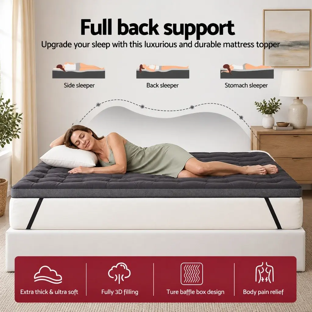 5cm Pillowtop Mattress Topper Bamboo Polyester Microfibre Pad Double Bed