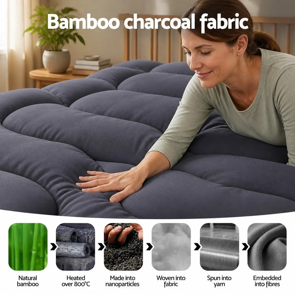 5cm Pillowtop Mattress Topper Bamboo Polyester Microfibre Pad Double Bed