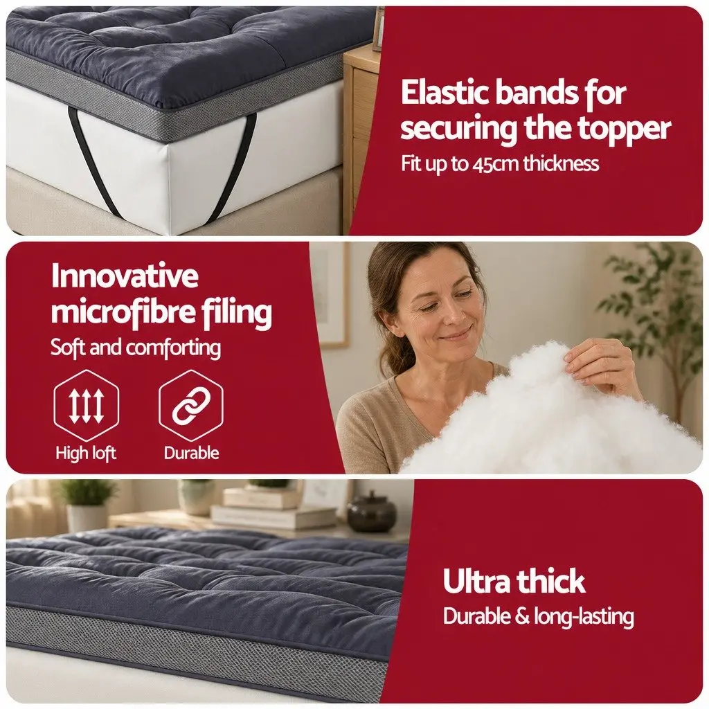 5cm Pillowtop Mattress Topper Bamboo Polyester Microfibre Pad Double Bed