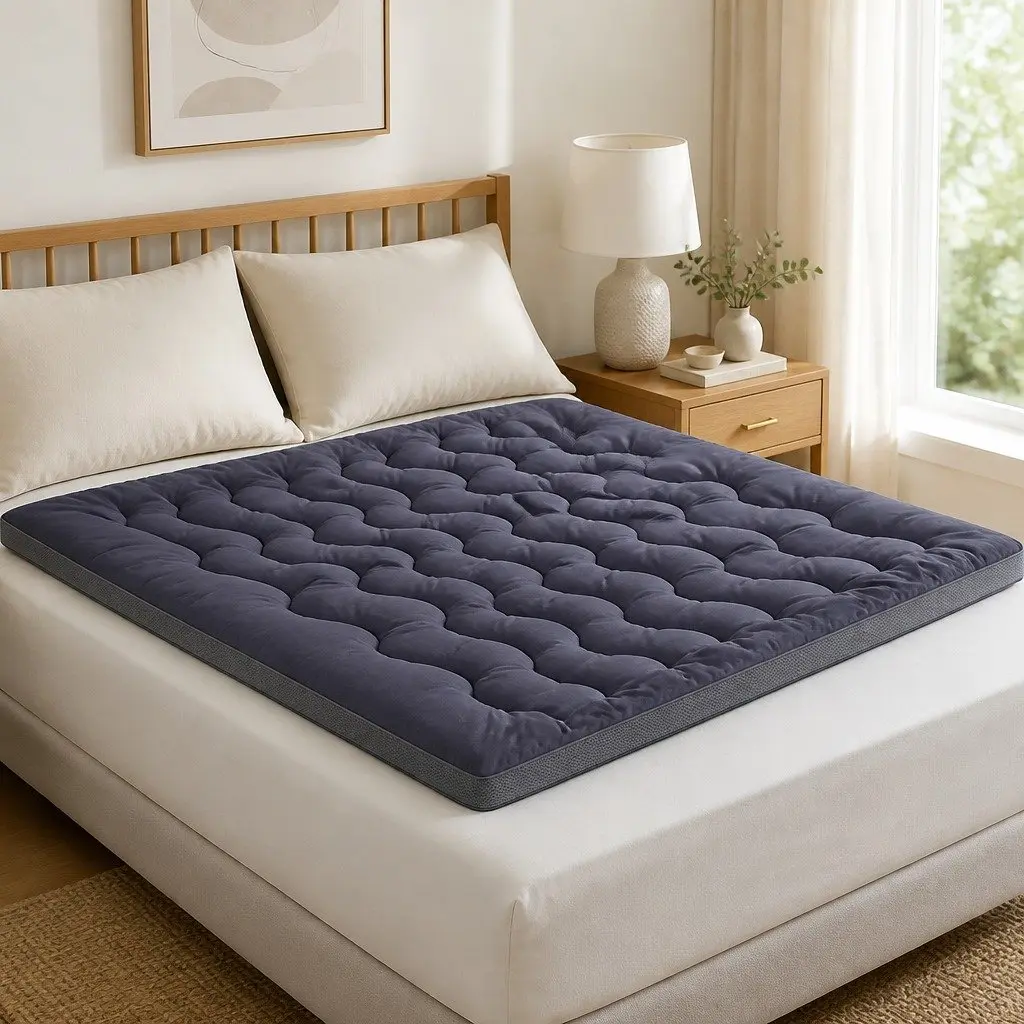 King Pillowtop Mattress Topper 5cm Bamboo Polyester Fibre Pad Breathable