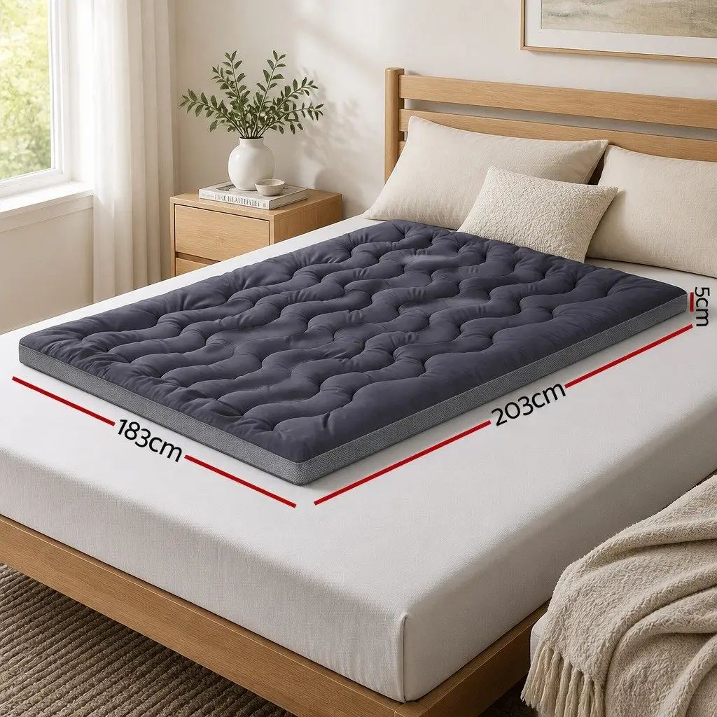 King Pillowtop Mattress Topper 5cm Bamboo Polyester Fibre Pad Breathable