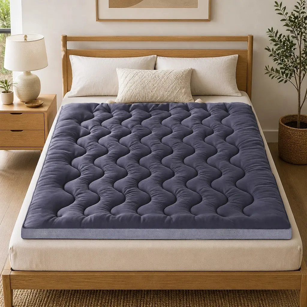 King Pillowtop Mattress Topper 5cm Bamboo Polyester Fibre Pad Breathable